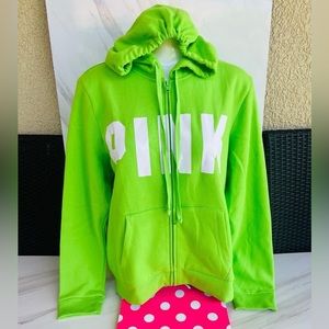 Victorias Secret PINK Neon Green Zipup Hoodie